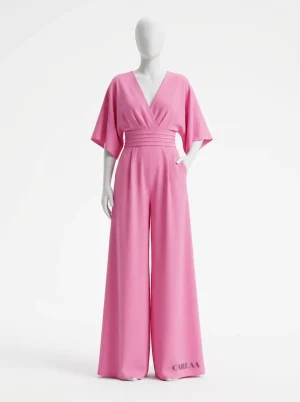 Combinaison rose coton décolleté v cérémonie femme