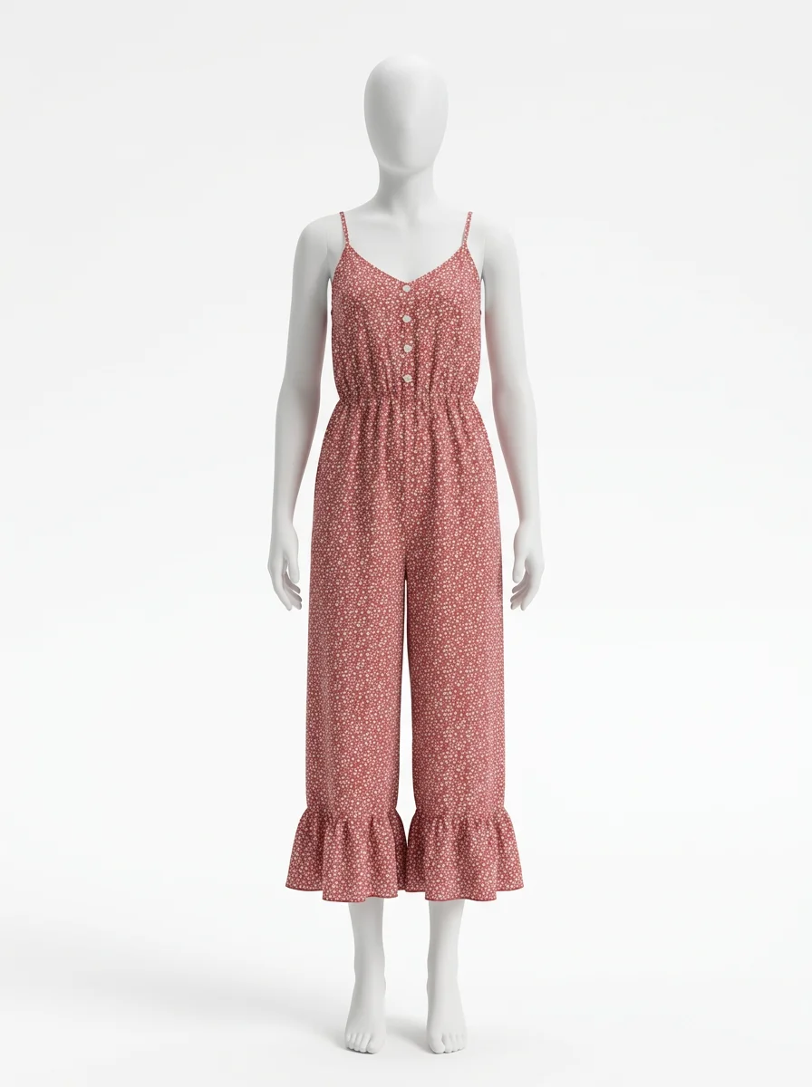 Combinaison rose coton fluide haut tubulaire femme
