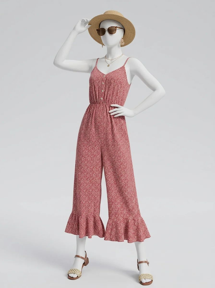 Combinaison rose coton fluide haut tubulaire femme – Image 6