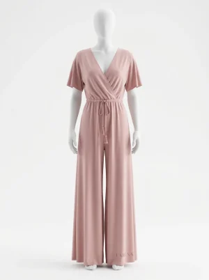 Combinaison rose coton manches courtes pompons femme