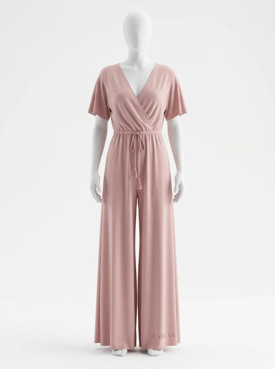 Combinaison rose coton manches courtes pompons femme