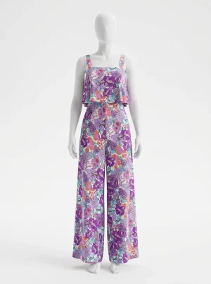 Combinaison rose décolleté carré fluide fleurs femme