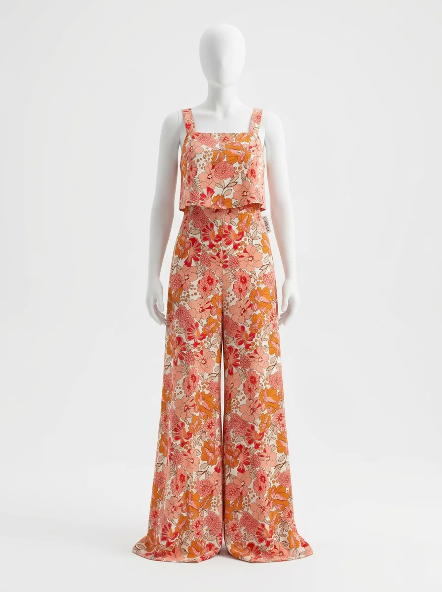 Combinaison rose été fleurie femme