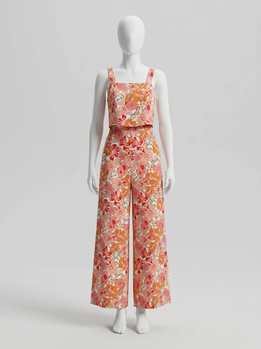 Combinaison rose été fleurie femme – Image 4