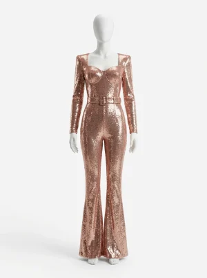 Combinaison rose festive glamour coupe cintrée femme
