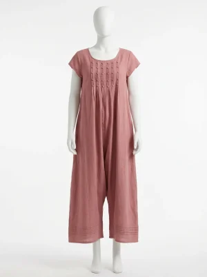 Combinaison rose fluide buste plissé décontractée femme