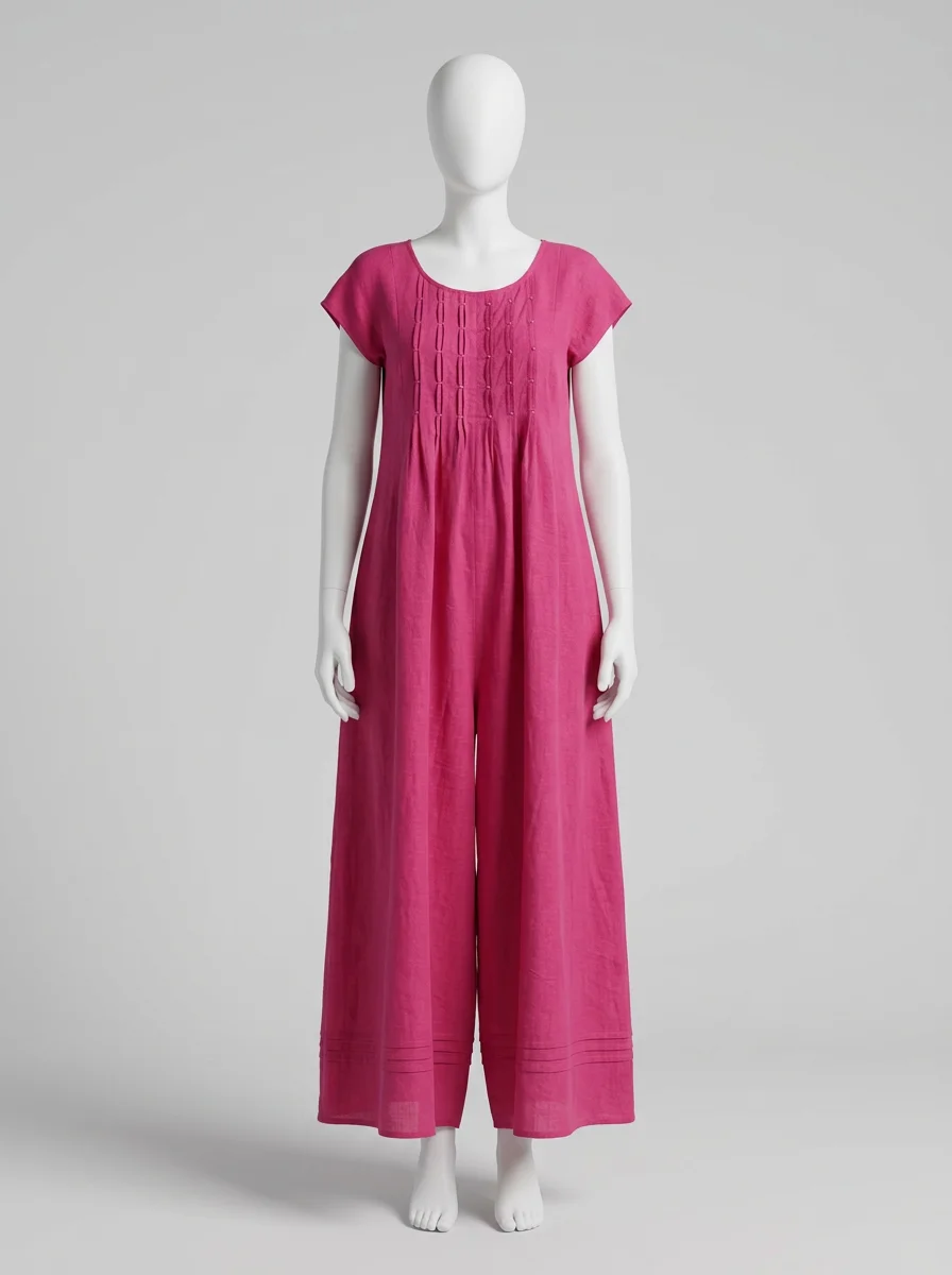 Combinaison rose fluide buste plissé décontractée femme – Image 4