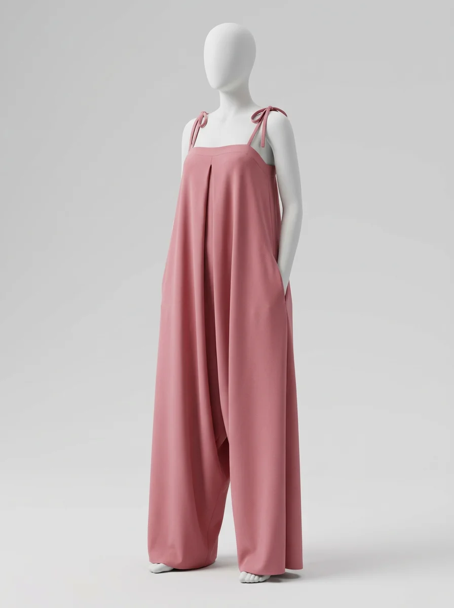 Combinaison rose fluide drapée allure sobre femme – Image 2