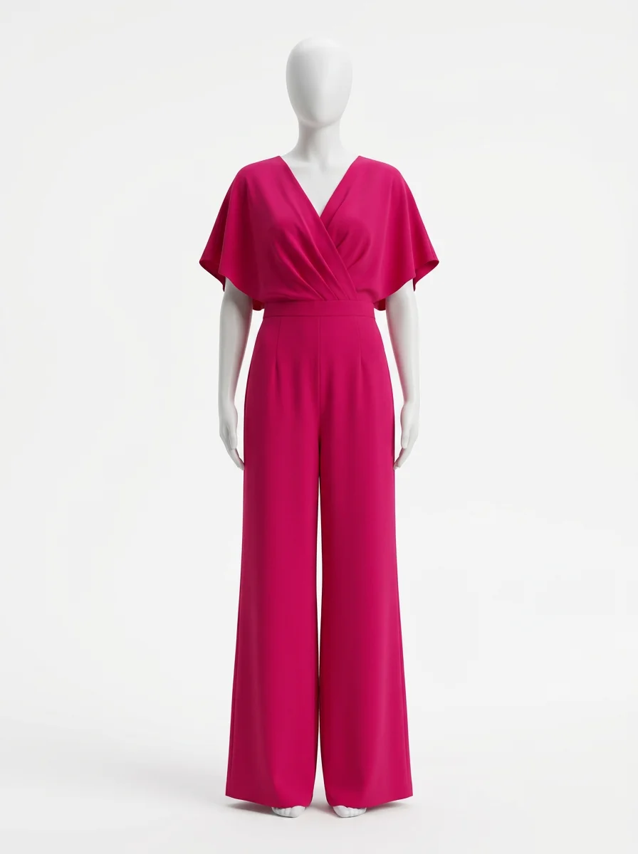 Combinaison rose fluide manches cape soirée femme