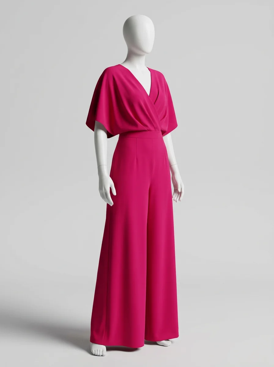 Combinaison rose fluide manches cape soirée femme – Image 2