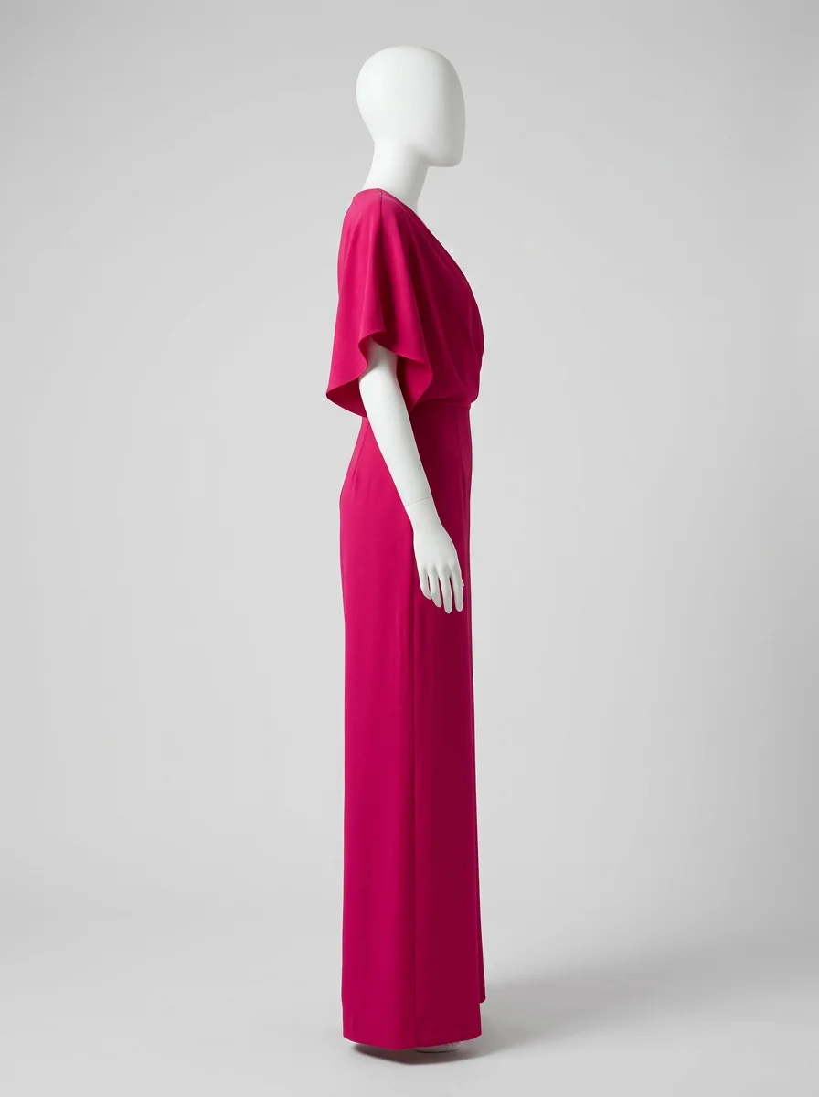 Combinaison rose fluide manches cape soirée femme – Image 3