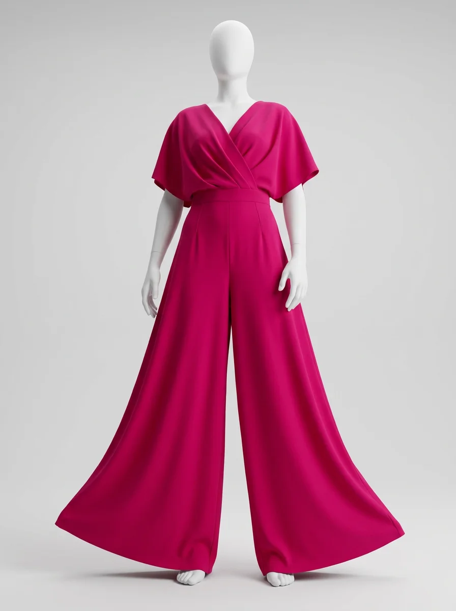 Combinaison rose fluide manches cape soirée femme – Image 4
