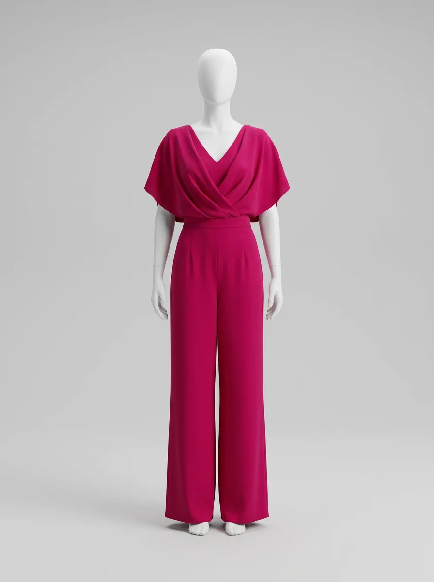 Combinaison rose fluide manches cape soirée femme – Image 5