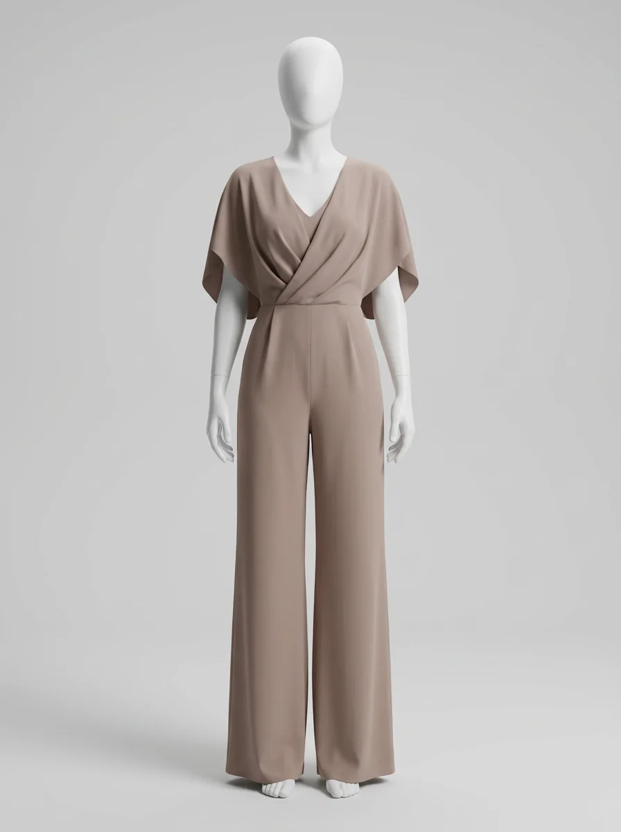 Combinaison rose fluide manches cape soirée femme – Image 6