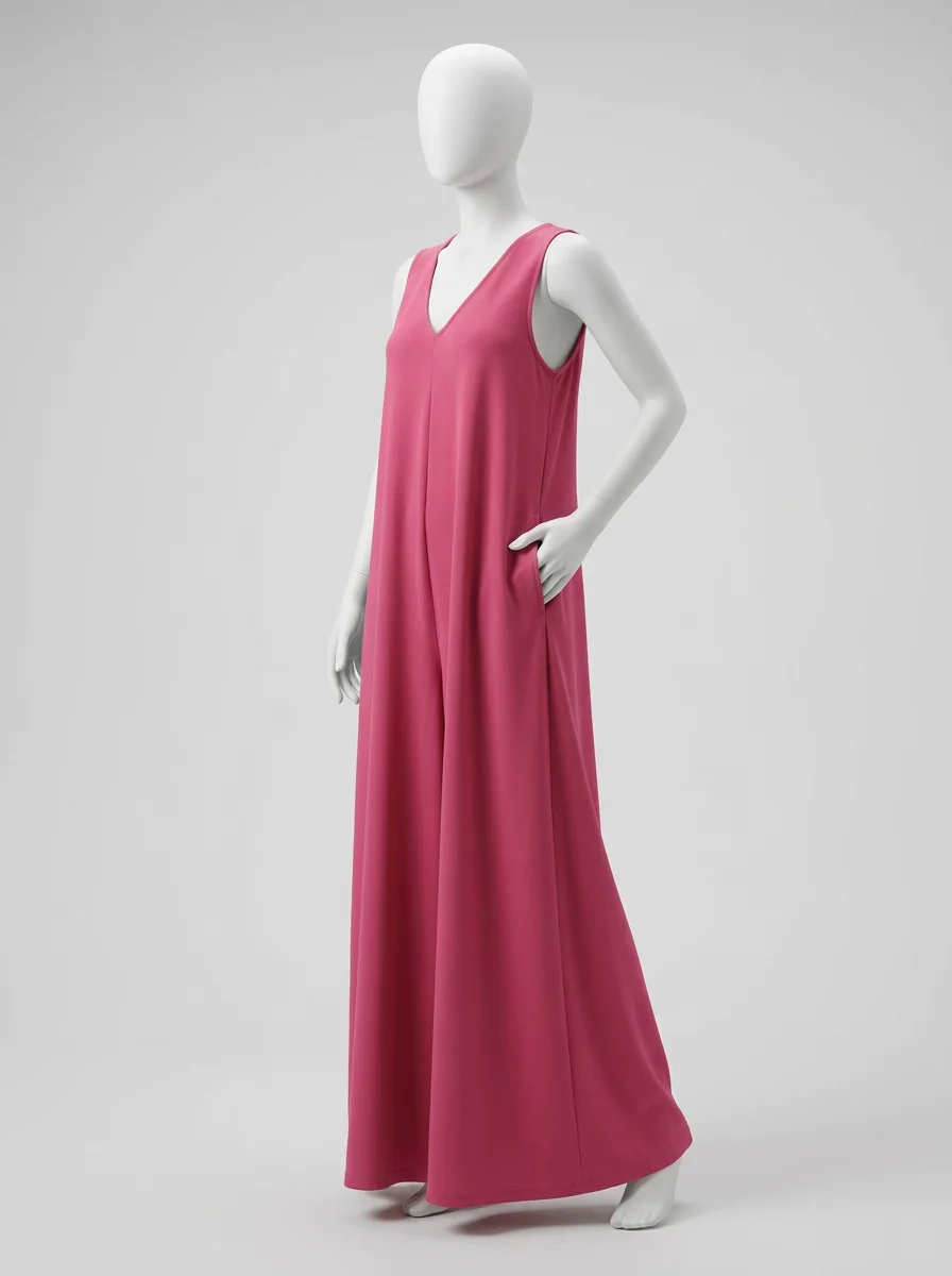 Combinaison rose fluide sans manches élégante – Image 3