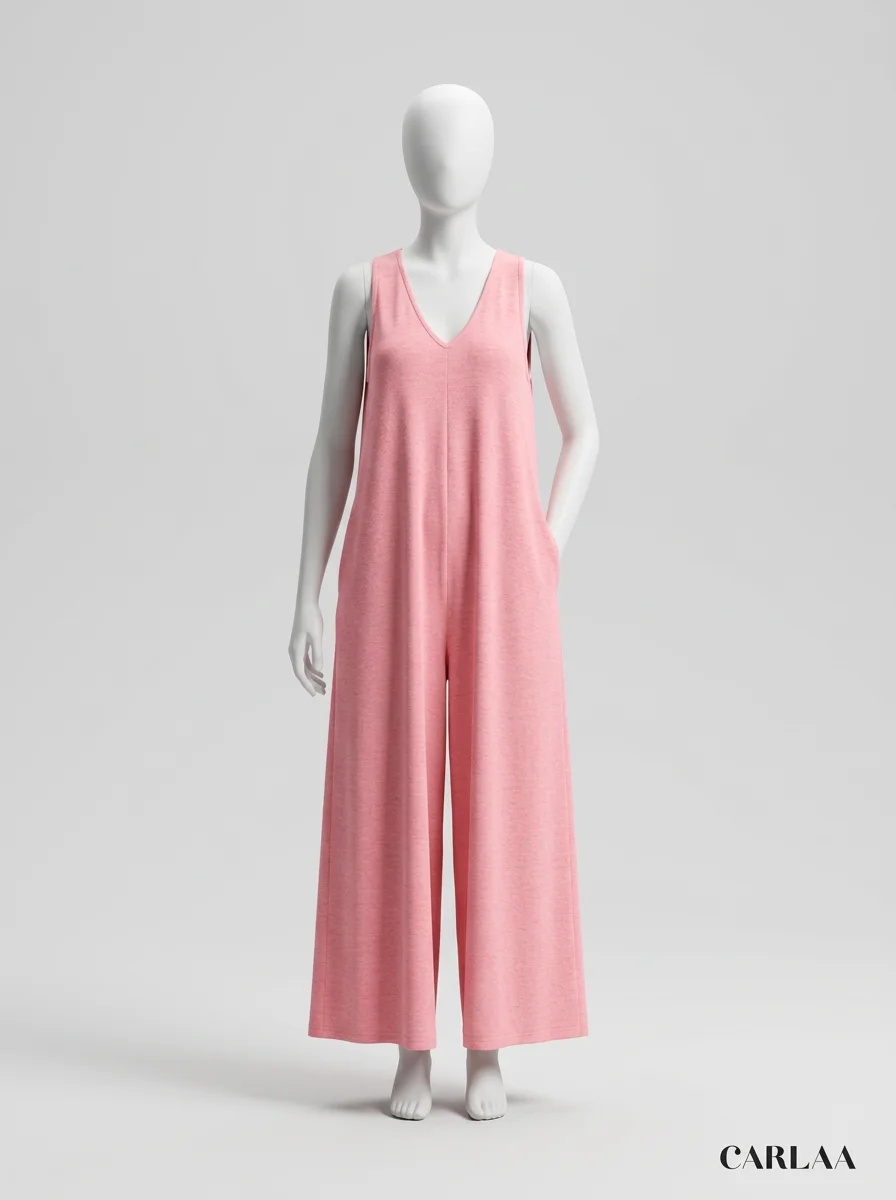 Combinaison rose fluide sans manches élégante – Image 5