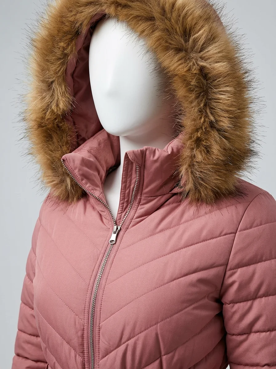 Combinaison rose grande taille ski capuche fourrure femme – Image 4
