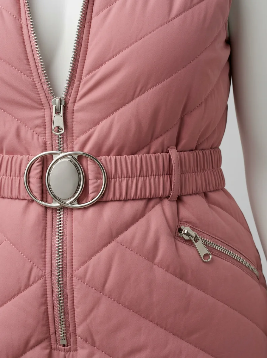 Combinaison rose grande taille ski capuche fourrure femme – Image 5