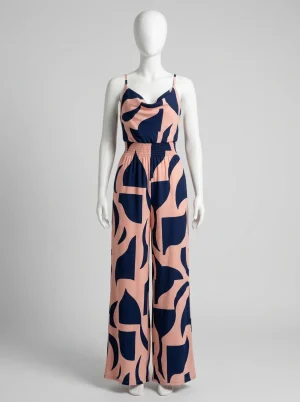 Combinaison rose imprimé graphique fluide femme