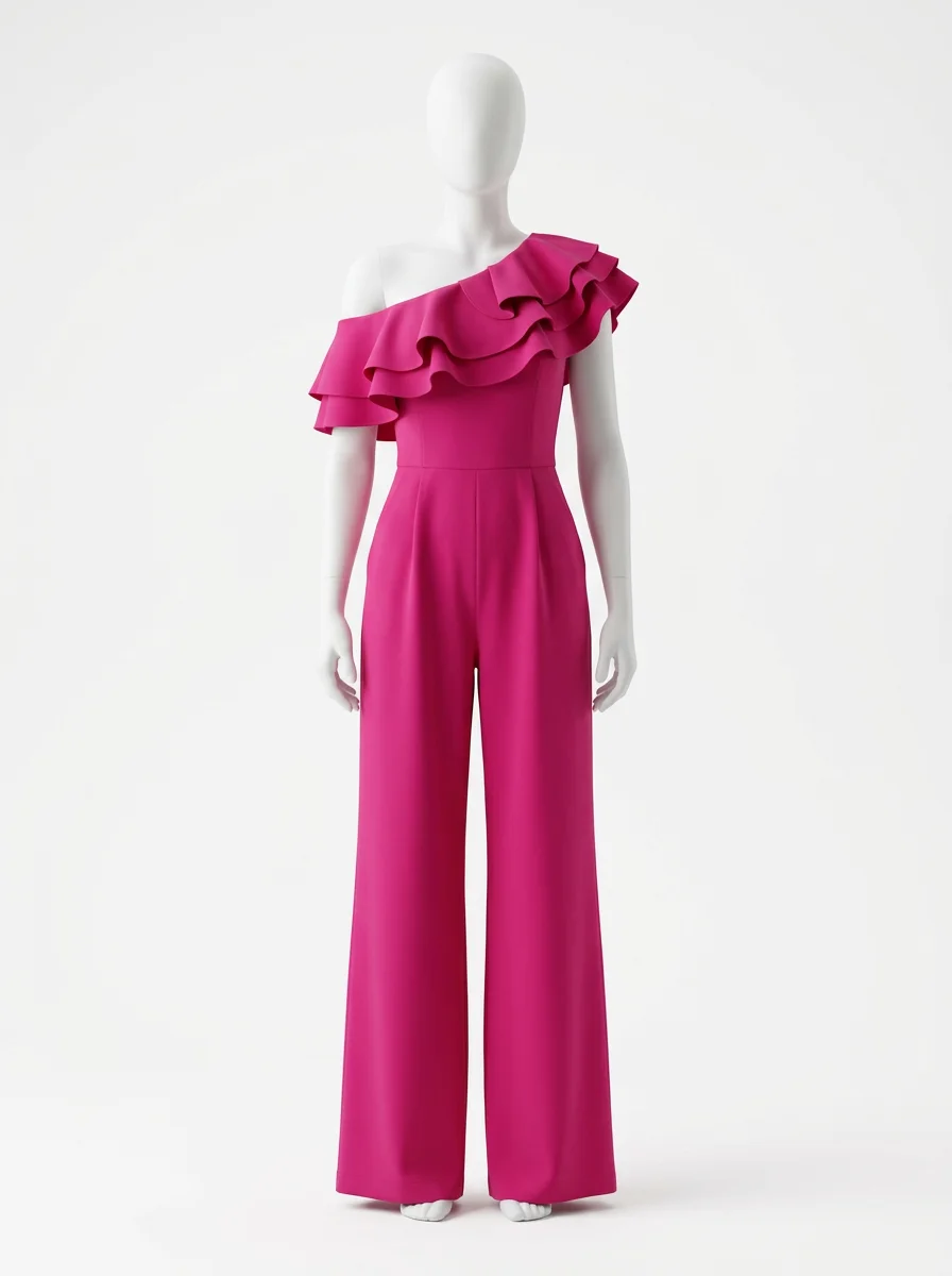 Combinaison rose large cérémonie asymétrique femme