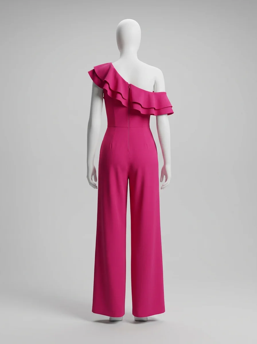 Combinaison rose large cérémonie asymétrique femme – Image 2