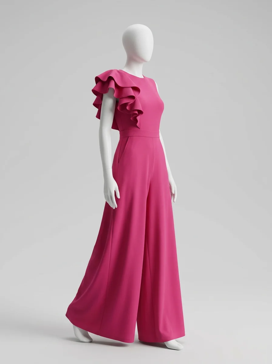 Combinaison rose large cérémonie asymétrique femme – Image 3