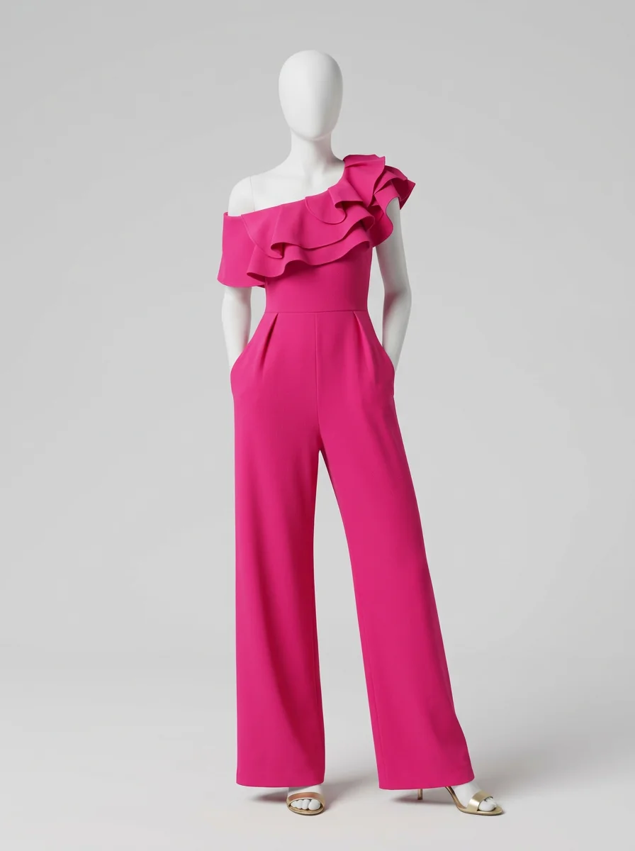Combinaison rose large cérémonie asymétrique femme – Image 5