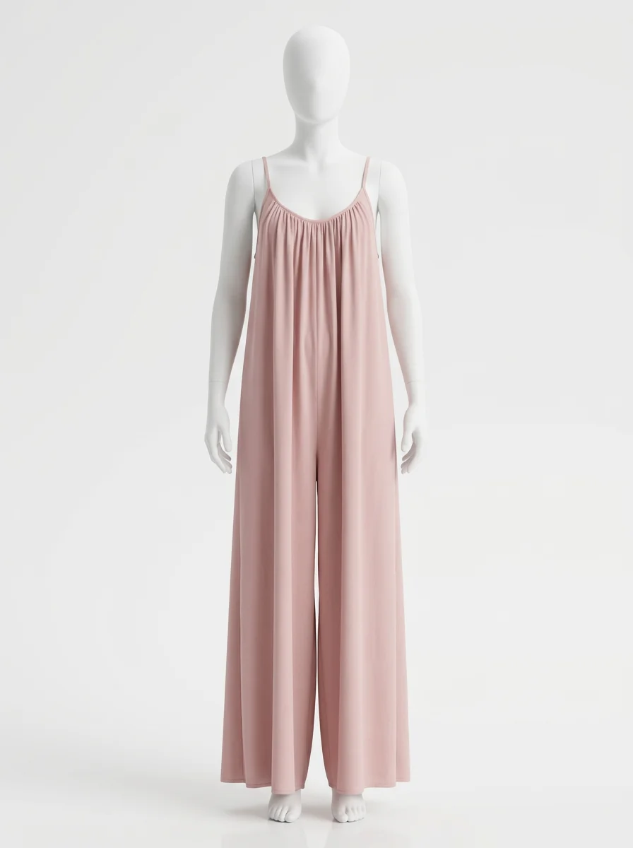 Combinaison rose large été fines bretelles femme