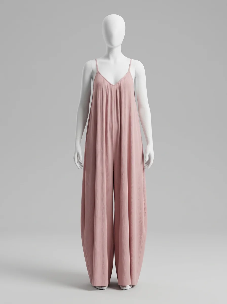 Combinaison rose large été fines bretelles femme – Image 5