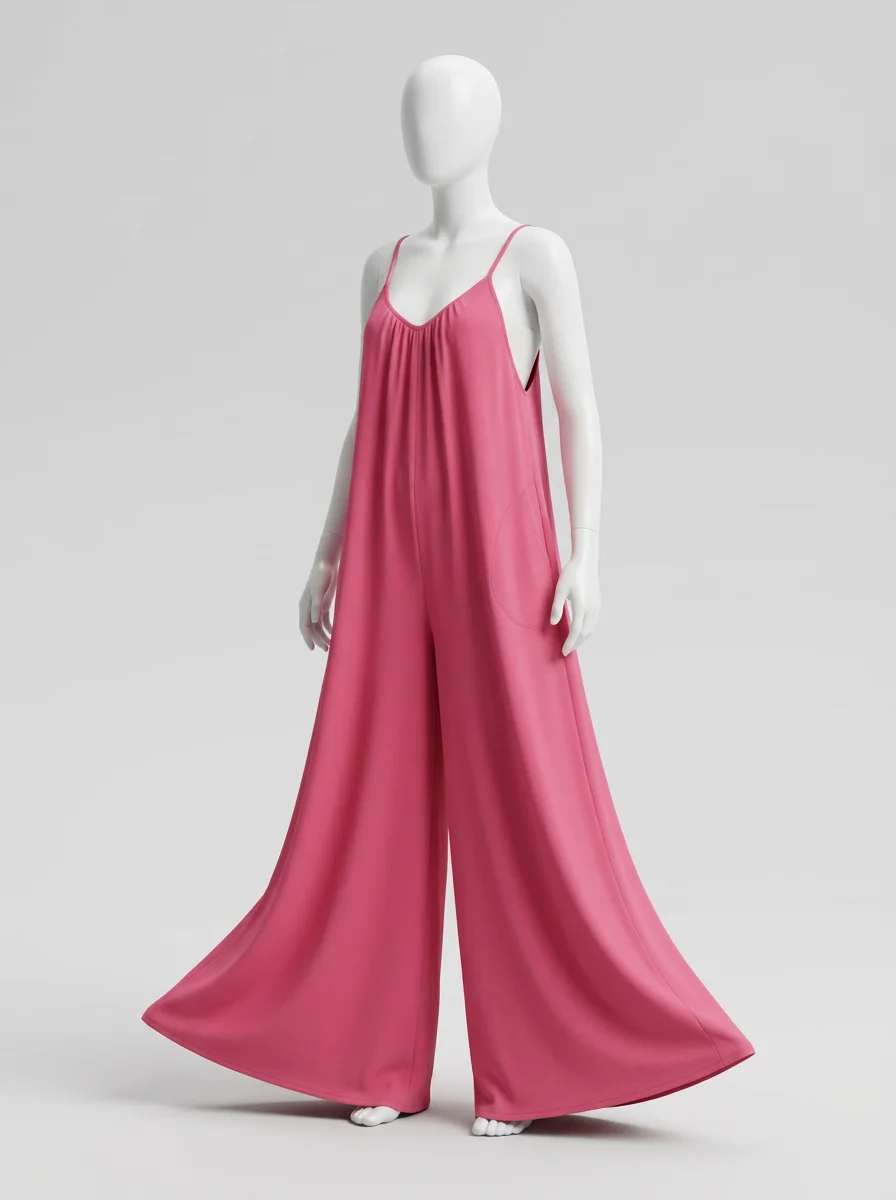 Combinaison rose large quotidienne fluide femme – Image 3