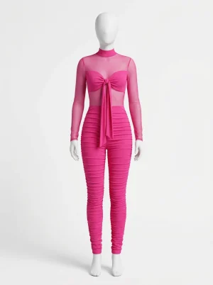 Combinaison rose maille transparente soirée femme
