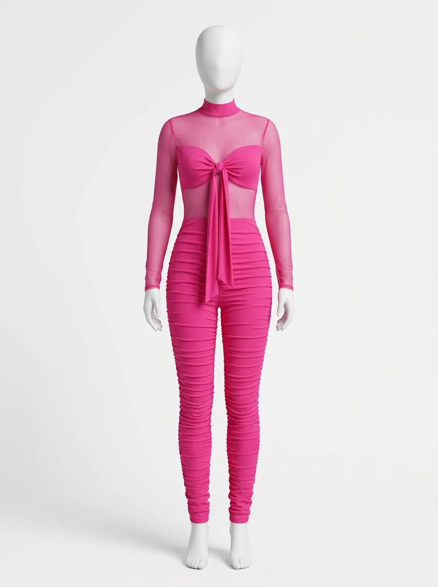 Combinaison rose maille transparente soirée femme