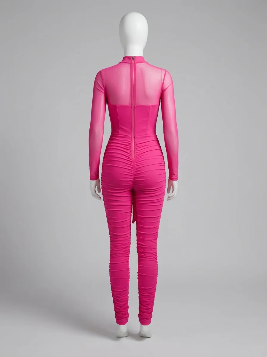 Combinaison rose maille transparente soirée femme – Image 3