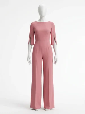 Combinaison rose manches fendues perles habillée femme