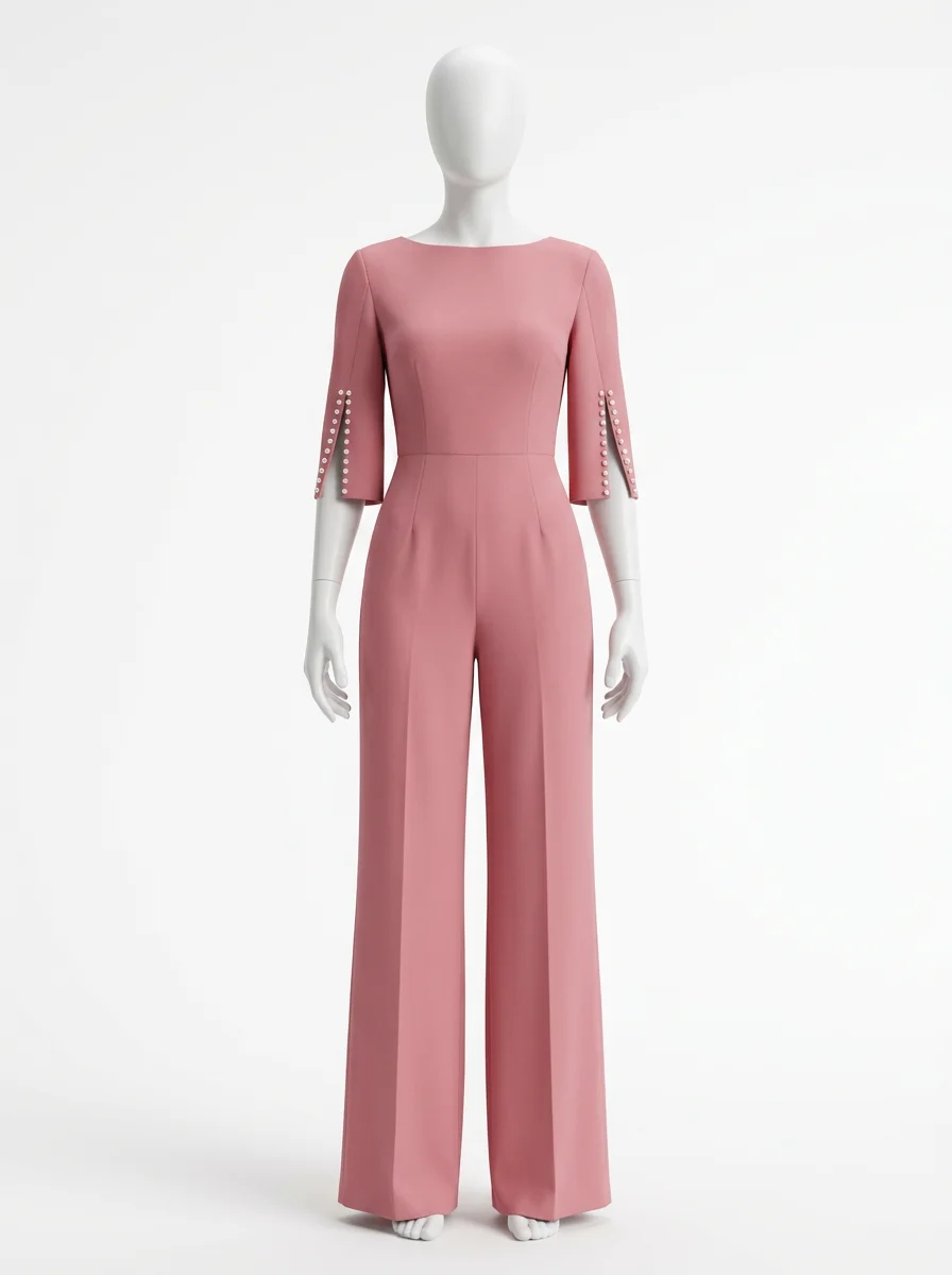 Combinaison rose manches fendues perles habillée femme