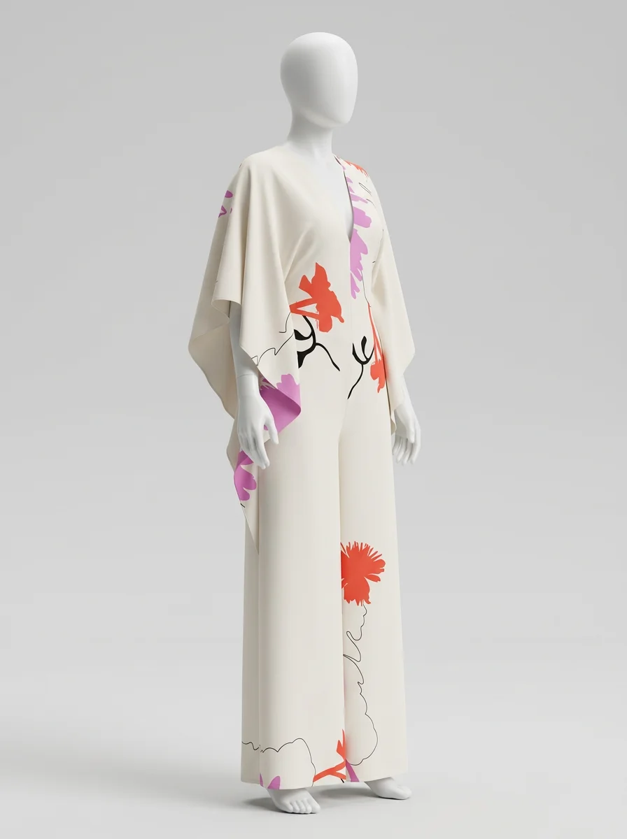 Combinaison rose manches papillon ample femme – Image 2