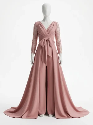Combinaison rose mariage traîne dentelle femme