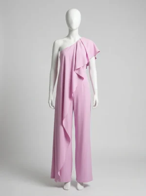 Combinaison rose mariage volants asymétrique femme chic