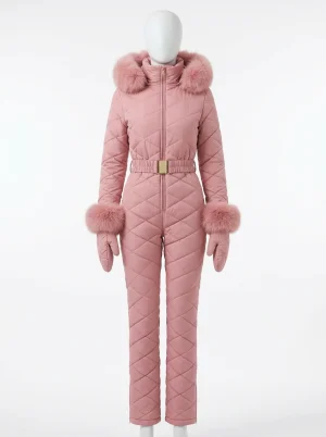 Combinaison rose matelassée sports d'hiver femme