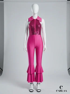 Combinaison rose paillettes soirée disco femme