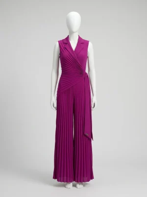 Combinaison rose plissée col tailleur cérémonie femme