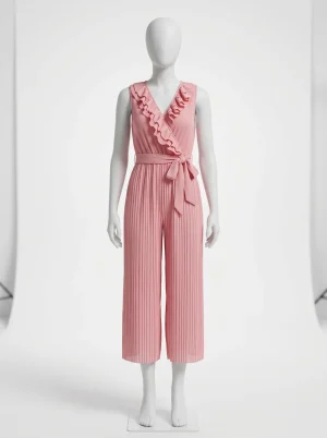 Combinaison rose plissée décolleté v volanté femme