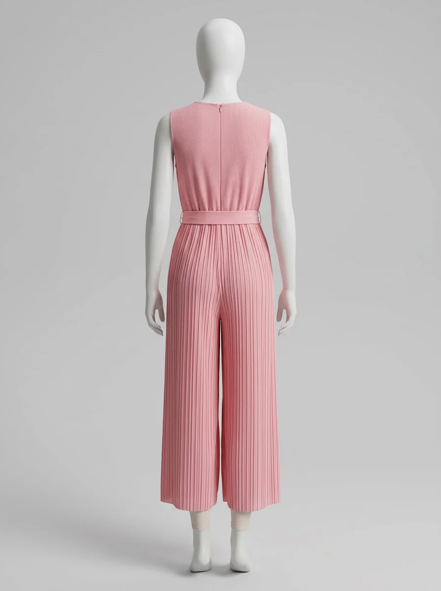 Combinaison rose plissée décolleté v volanté femme – Image 3