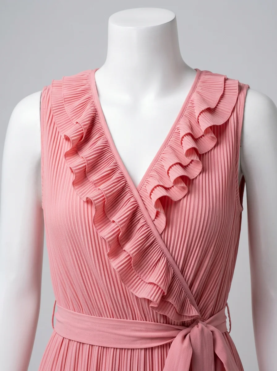 Combinaison rose plissée décolleté v volanté femme – Image 4