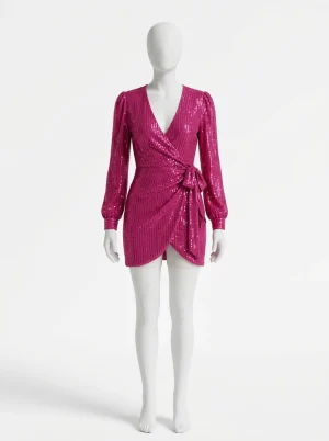 Combinaison rose sequins courte manches longues femme