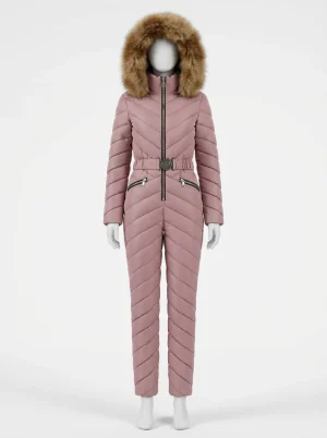Combinaison rose ski femme élégante cintrée