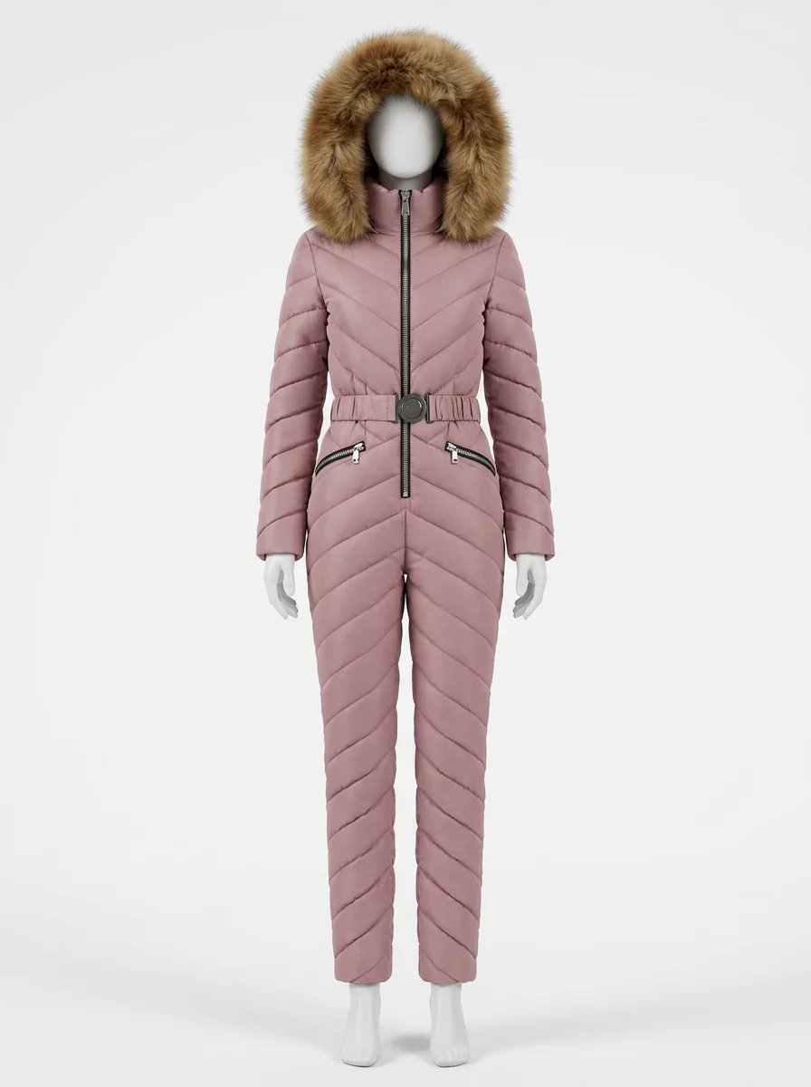 Combinaison rose ski femme élégante cintrée