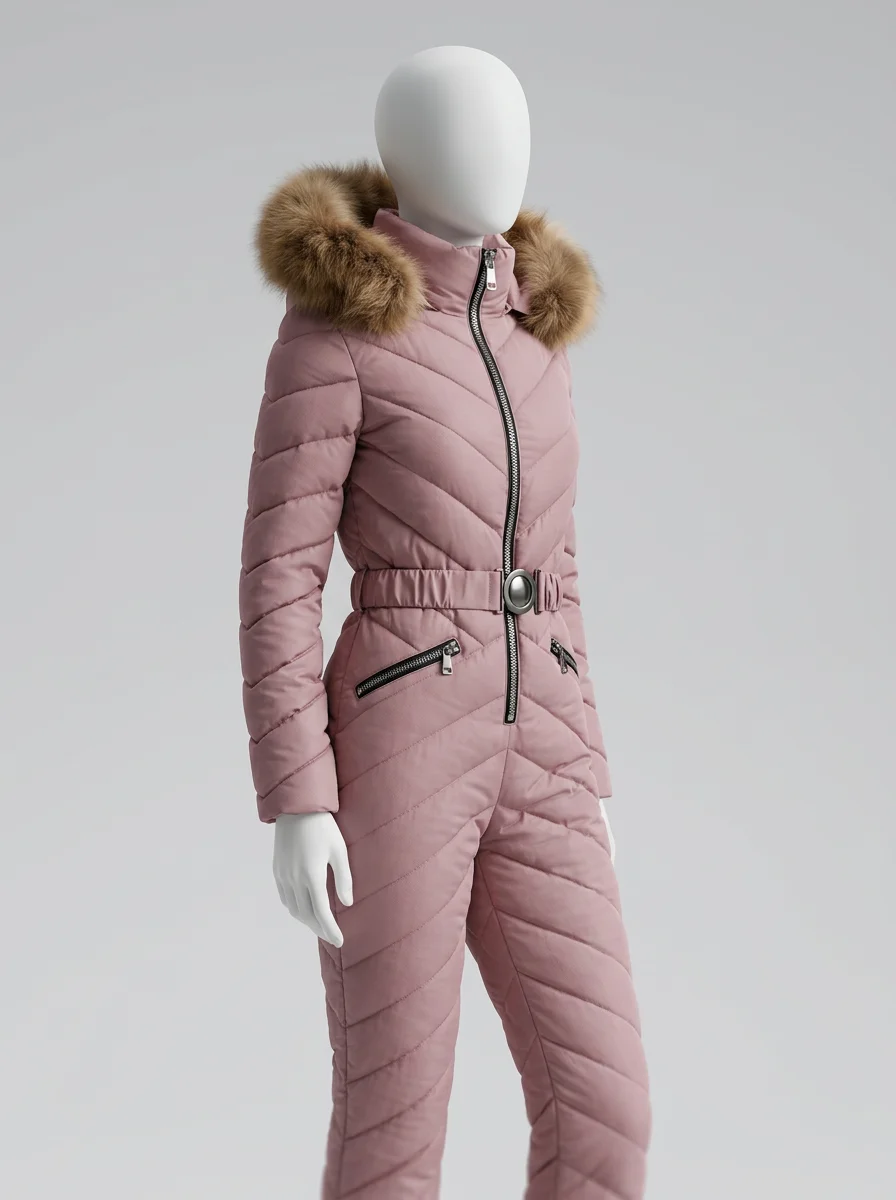 Combinaison rose ski femme élégante cintrée – Image 3