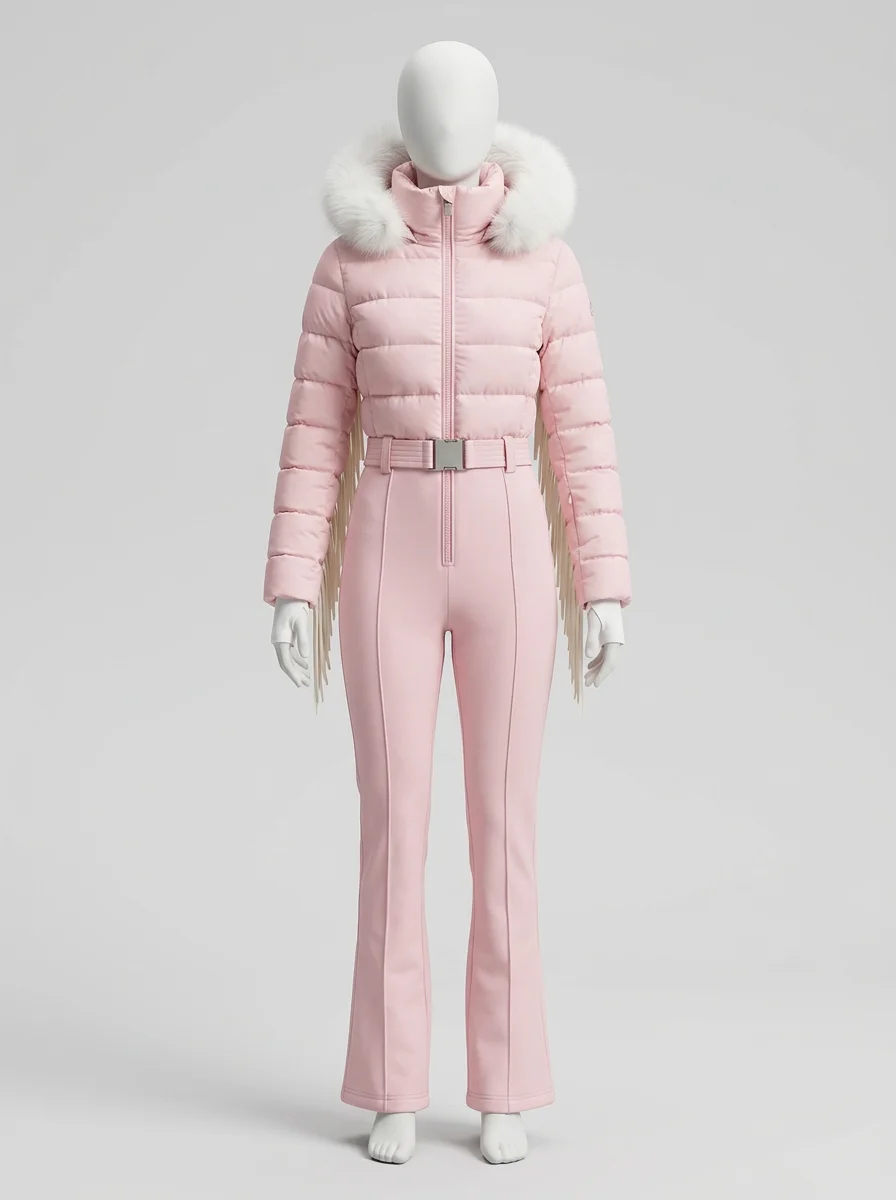 Combinaison rose ski femme franges style bohème