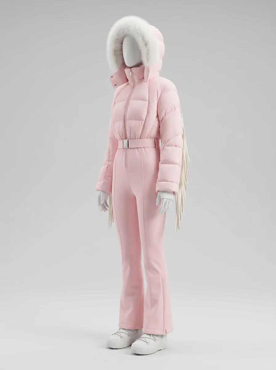 Combinaison rose ski femme franges style bohème – Image 2